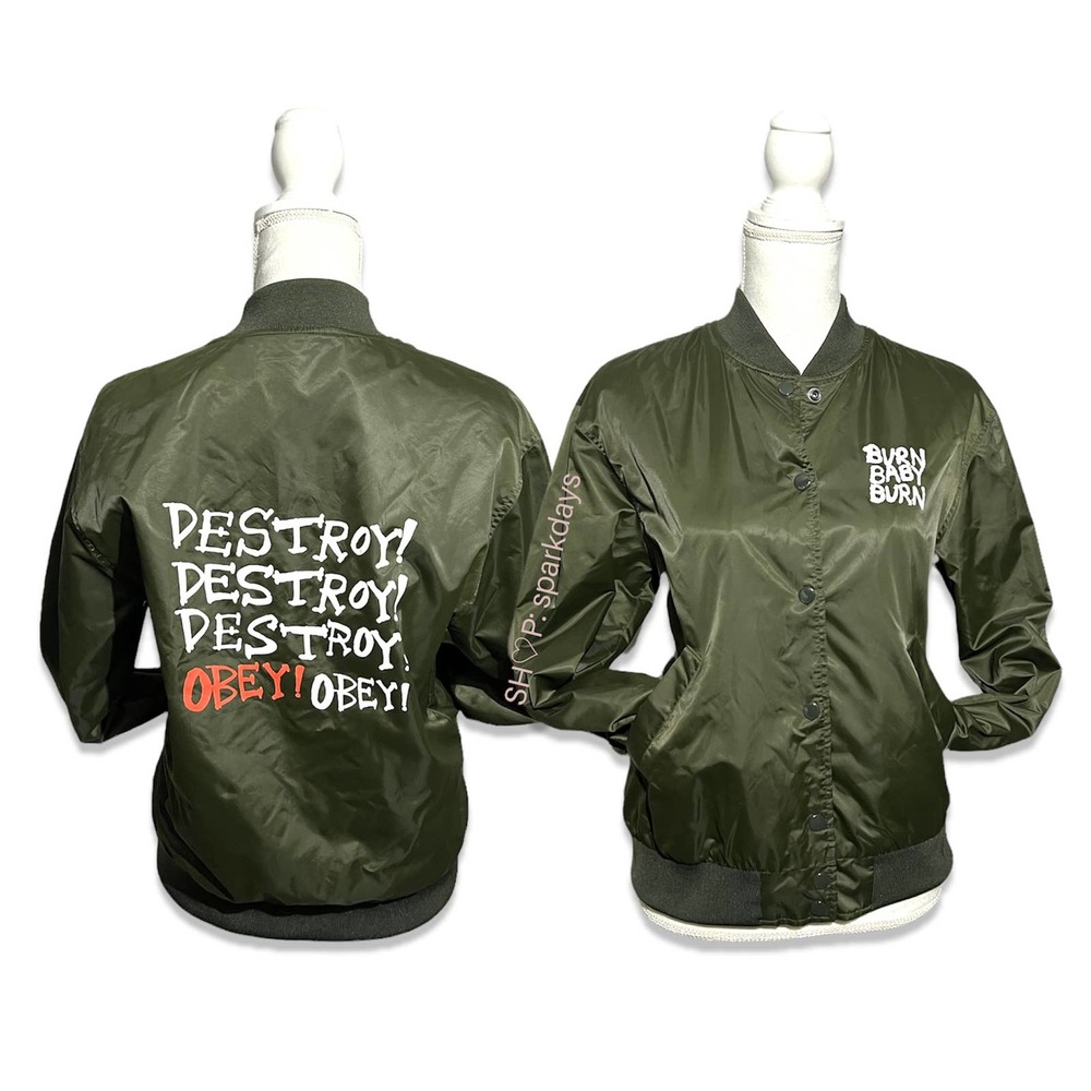 Obey XS Windbreaker Olive Green Long Sleeve Puffer Nylon Bomber Jacket
